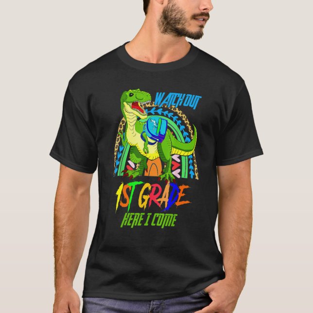 Achten Sie auf die Kinder der ersten Klasse Dinosa T-Shirt (Vorderseite)