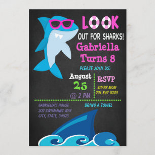 Achten Sie auf Haie .Girls Pool Party Einladung
