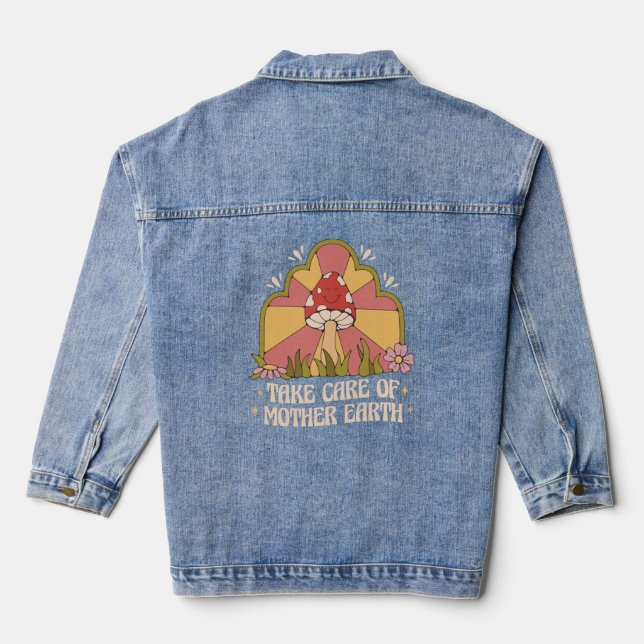 Achten Sie auf Mutter Erde Hippy Mushroom Jeansjacke (Rückseite)