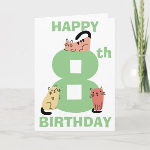 Achter (8.) Geburtstag Doodle Katzen Benutzerdefin Karte