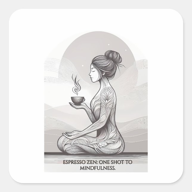 Achtsamer Espresso Zen Meditation Ein Shot Buddha Quadratischer Aufkleber (Vorderseite)