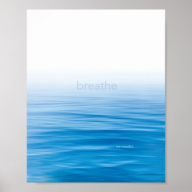 Achtsames blau-weißes Wasser minimalistisches Plak Poster (Vorne)