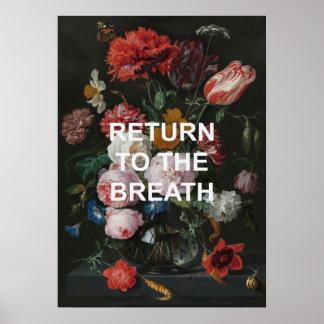 Achtsames Joga-Zitat + Blumengemälde Poster