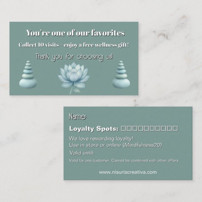 Achtsamkeit Wellness Consultant Zen Lotus Aquamari Treuekarte (Vorne/Hinten)