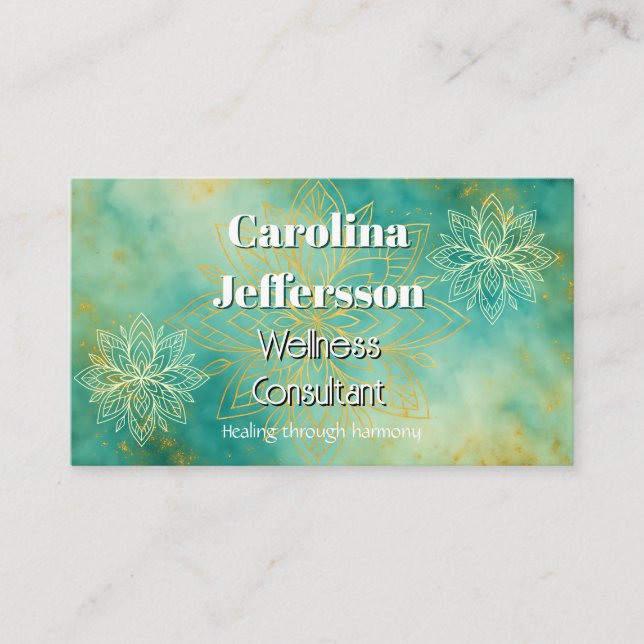 Achtsamkeit Wellness Consultant Zen Lotus Aquamari Visitenkarte (Vorderseite)
