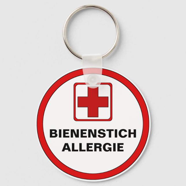 Achtung - Bienenstich Allergie Schlüsselanhänger (Vorderseite)
