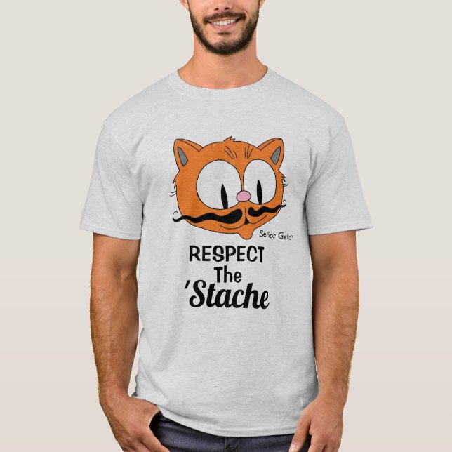 Achtung der Stache Cartoon Mustache Cat T-Shirt (Vorderseite)