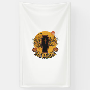 Achtung Halloween Sarg Kürbis Vintage-Shirt Desi Banner
