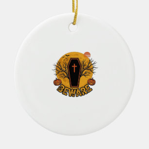Achtung Halloween Sarg Kürbis Vintage-Shirt Desi Keramik Ornament