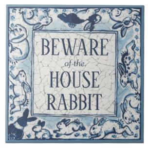 Achtung House Rabbit Delft Blue White Sign Dedham Fliese
