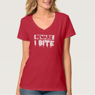 Achtung ich beiße Damen V-Ausschnitt T-Shirt