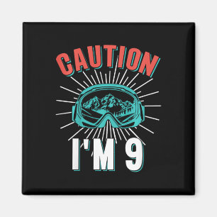 Achtung Ich bin 9 Ski fahren 9. Geburtstag Snowboa Magnet