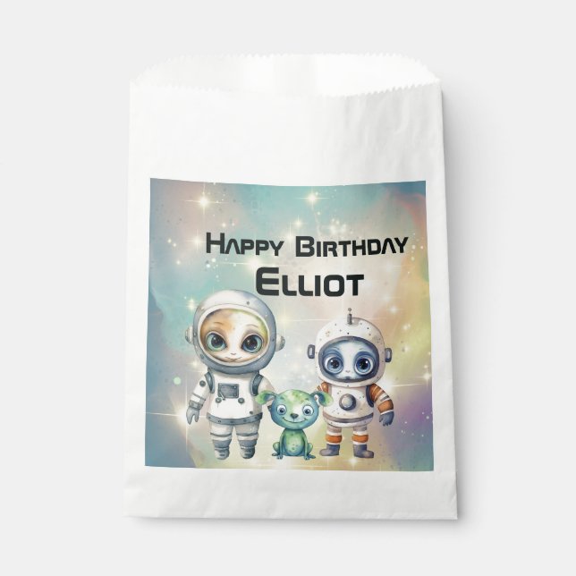 Achtung intergalaktischer Geburtstag Geschenktütchen (Vorderseite)