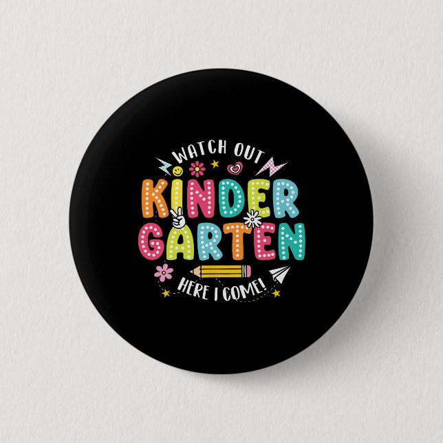 Achtung Kindergarten Ich komme Kindergarten Lehrer Button (Vorderseite)