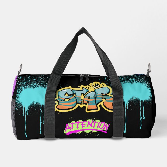 Achtung Modernes Graffiti-Spray-Bild schwarz Duffle Bag (Rückseite)