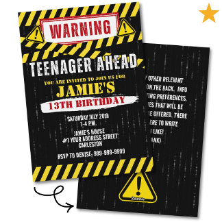 Achtung Warnschild Teenager 13. Geburtstag Einladung