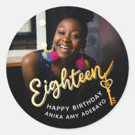 Achtzehn 18. Geburtstag Foto Gold schwarz 18 Schlü Runder Aufkleber