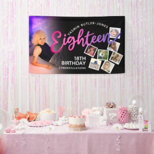 Achtzehn 18. Geburtstag Foto lila rosa schwarz Banner