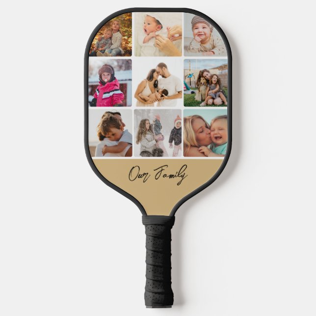Achtzehn Foto Collage Einfaches Familienname Pickleball Schläger (Vorderseite)