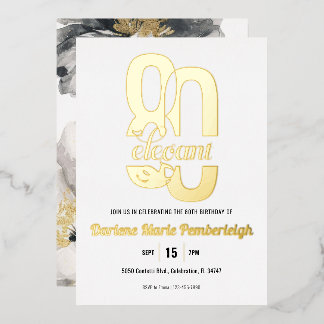 Achtzig & Elegant Blumen 80. Geburtstag Gold Folieneinladung