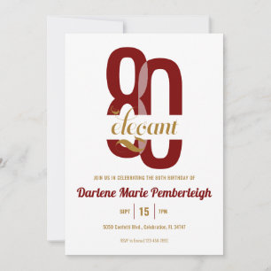Achtzig & elegant Ruby Red Gold 80. Geburtstag Einladung