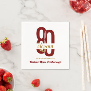 Achtzig & elegant Ruby Red Gold 80. Geburtstag Serviette