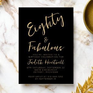 Achtzig & Fabulous Gold Schrift 80. Geburtstagsfei Einladung