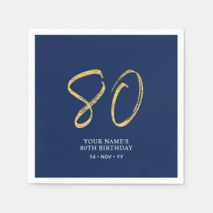 Achtzig Gold- und Navyblau-Schriftzug 80. Geburt Serviette