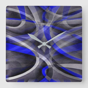 Achtzig Groovy Royal Blue und Gray Arched Line Pa Quadratische Wanduhr