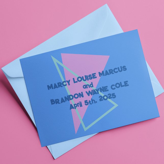 Achtzig Pastelle auf Blue New Wave Wedding Dankeskarte (Von Creator hochgeladen)