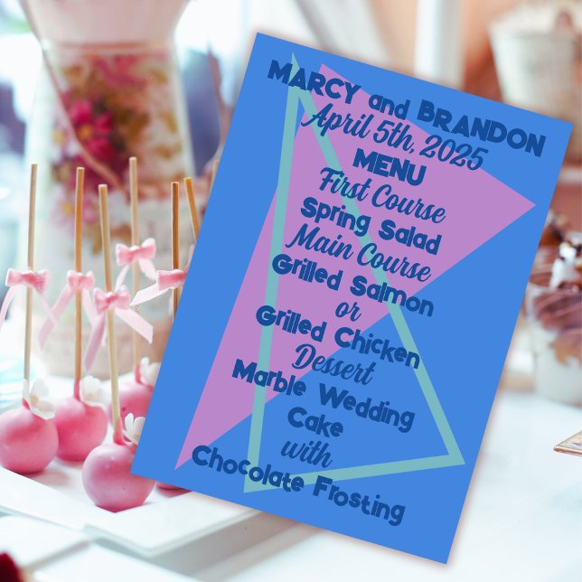 Achtzig Pastelle auf Blue New Wave Wedding Menükarte (Von Creator hochgeladen)