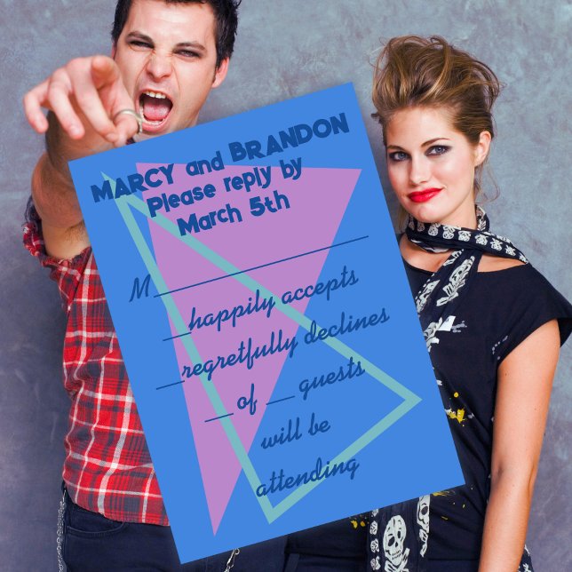 Achtzig Pastelle auf Blue New Wave Wedding RSVP Karte (Von Creator hochgeladen)