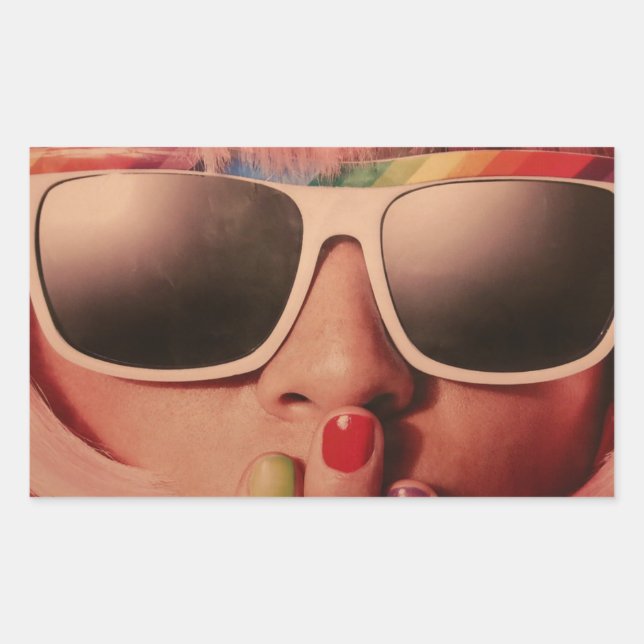 Achtzig Retro Pop Art Girl Rechteckiger Aufkleber (Vorderseite)