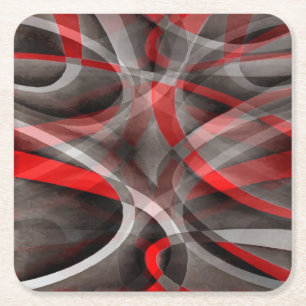 Achtzig rote, weiße und graue Kurven Rechteckiger Pappuntersetzer