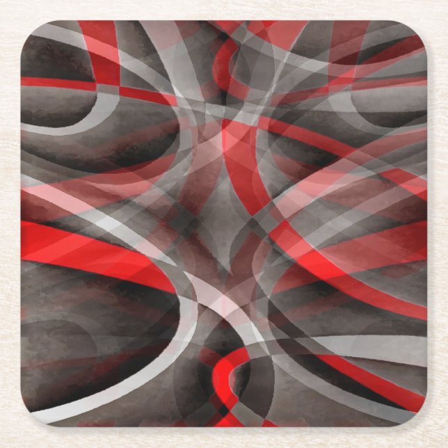 Achtzig rote, weiße und graue Kurven Rechteckiger Pappuntersetzer (Vorderseite)