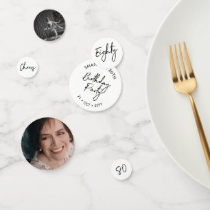 achtzig   Schwarz-Weiß-Modernes 80. Geburtstags-Fo Konfetti