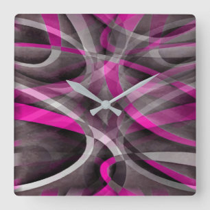Achtzig Stil Fucshia Rosa und Gray Curves Patter Quadratische Wanduhr