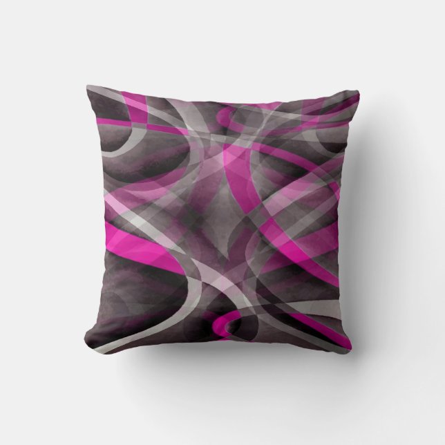 Achtzig Stile Fucshia Rosa und Gray Curves Patter Kissen (Vorderseite)