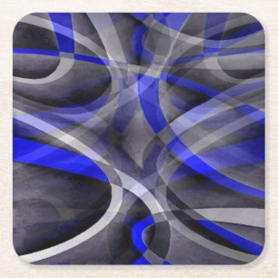 Achtziger Groovy Royalblau und Grau gebogene Linie Rechteckiger Pappuntersetzer