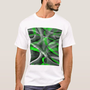 Achtziger Retro Neon Grün und Graue Gebogene Linie T-Shirt