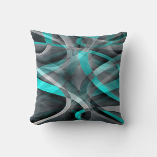 Achtziger Turquoise und Grau gebogener Linienmuste Kissen