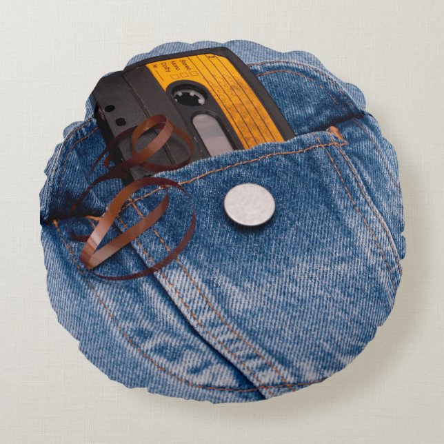 Achtzigerjahre 5563Retro Entwurf - AudioKassette Rundes Kissen (Vorderseite)