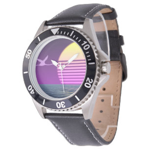 Achtzigerjahre Flamingo auf dem Meer Armbanduhr