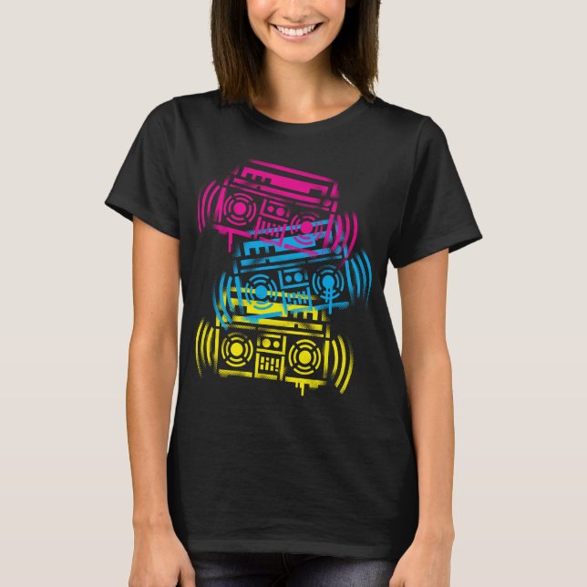 Achtzigerjahre SchablonenBoomboxes T-Shirt (Vorderseite)