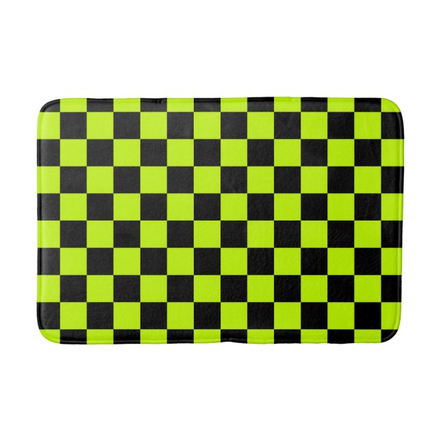 Acid green black checkerboard pattern badematte (Vorderseite)