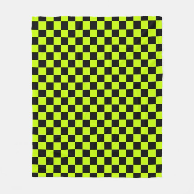 Acid green black checkerboard pattern fleecedecke (Vorderseite)