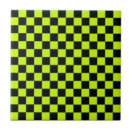 Acid green black checkerboard pattern fliese