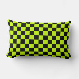 Acid green black checkerboard pattern lendenkissen