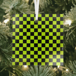 Acid green black checkerboard pattern ornament aus glas