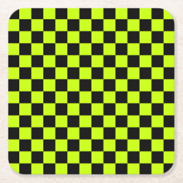 Acid green black checkerboard pattern rechteckiger pappuntersetzer